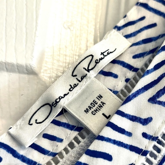 OSCAR DE LA RENTA Printed Pima Cotton Sleep Chemise Blue Diamond Grid women’s L - Picture 7 of 8